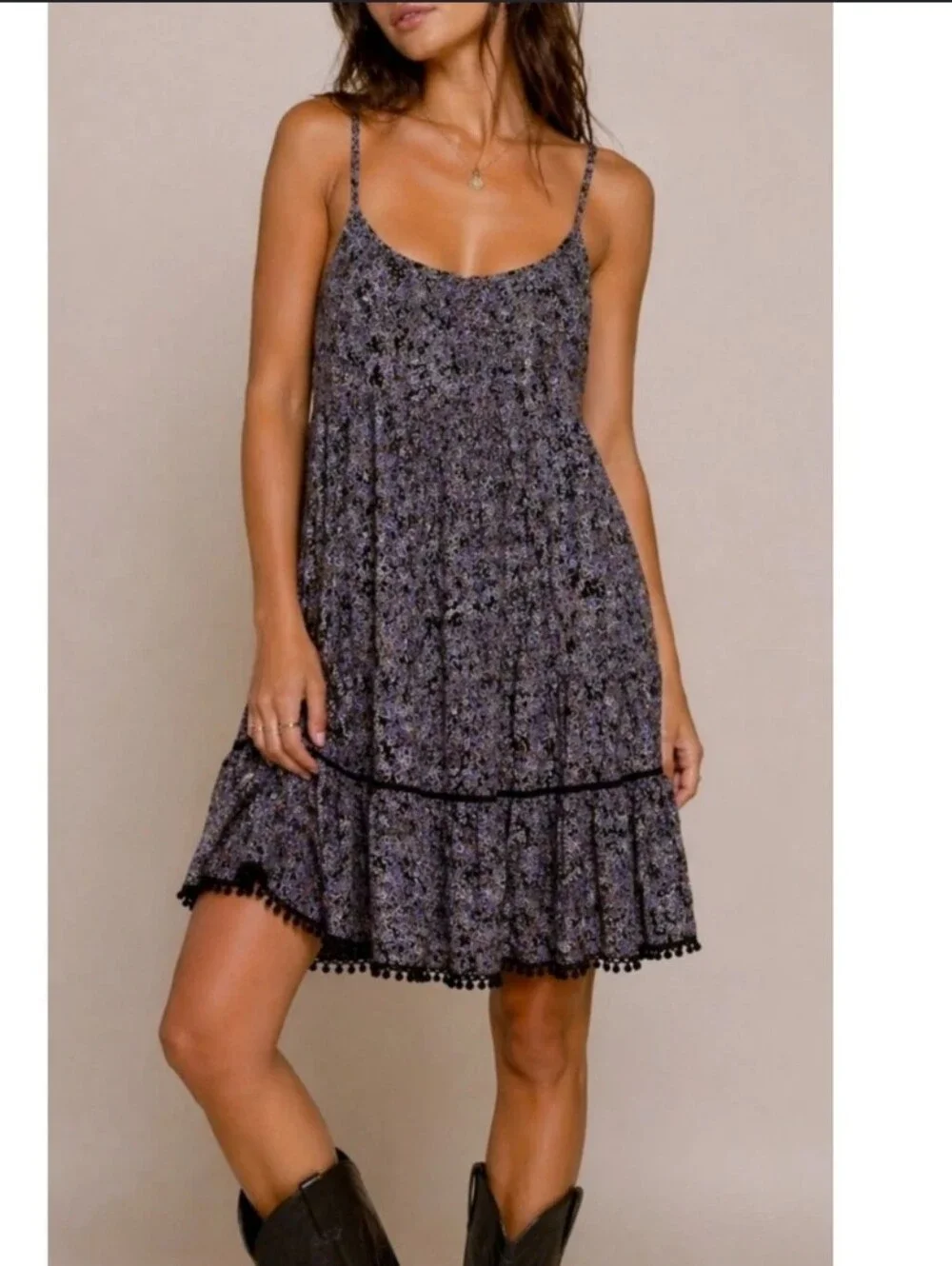 American Eagle Outfitters Lavender Blue Floral Smocked Cami Dress
